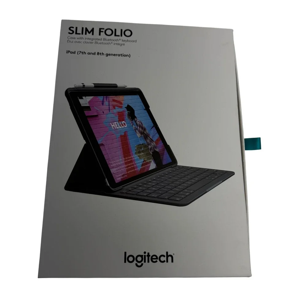 Logitech Slim Folio Keyboard Case iPad 7th 8th Gen Black Bluetooth YR0077